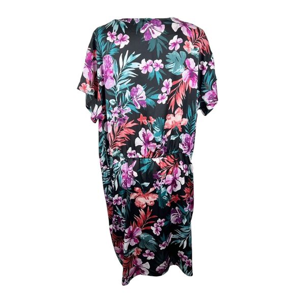 Bobeau 1X Plus Size Dress Women Black Purple Floral Surplice Casual - Picture 3 of 14